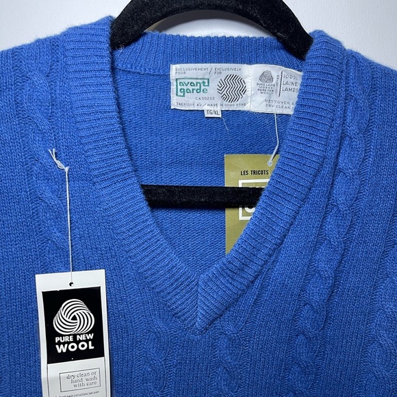 Avant Garde NWT vintage 100% lambs wool blue cable knit pull over sweater in XL - Picture 3 of 7